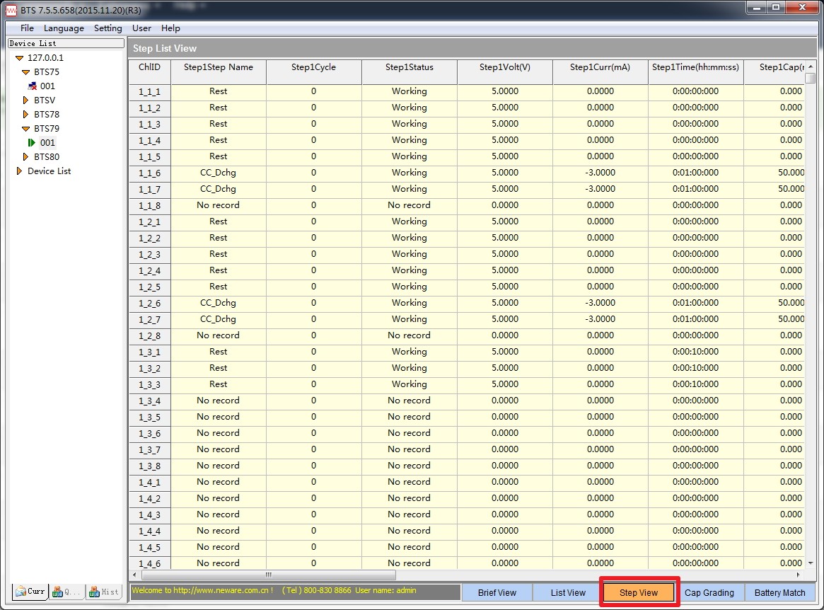 neware battery testing system step list